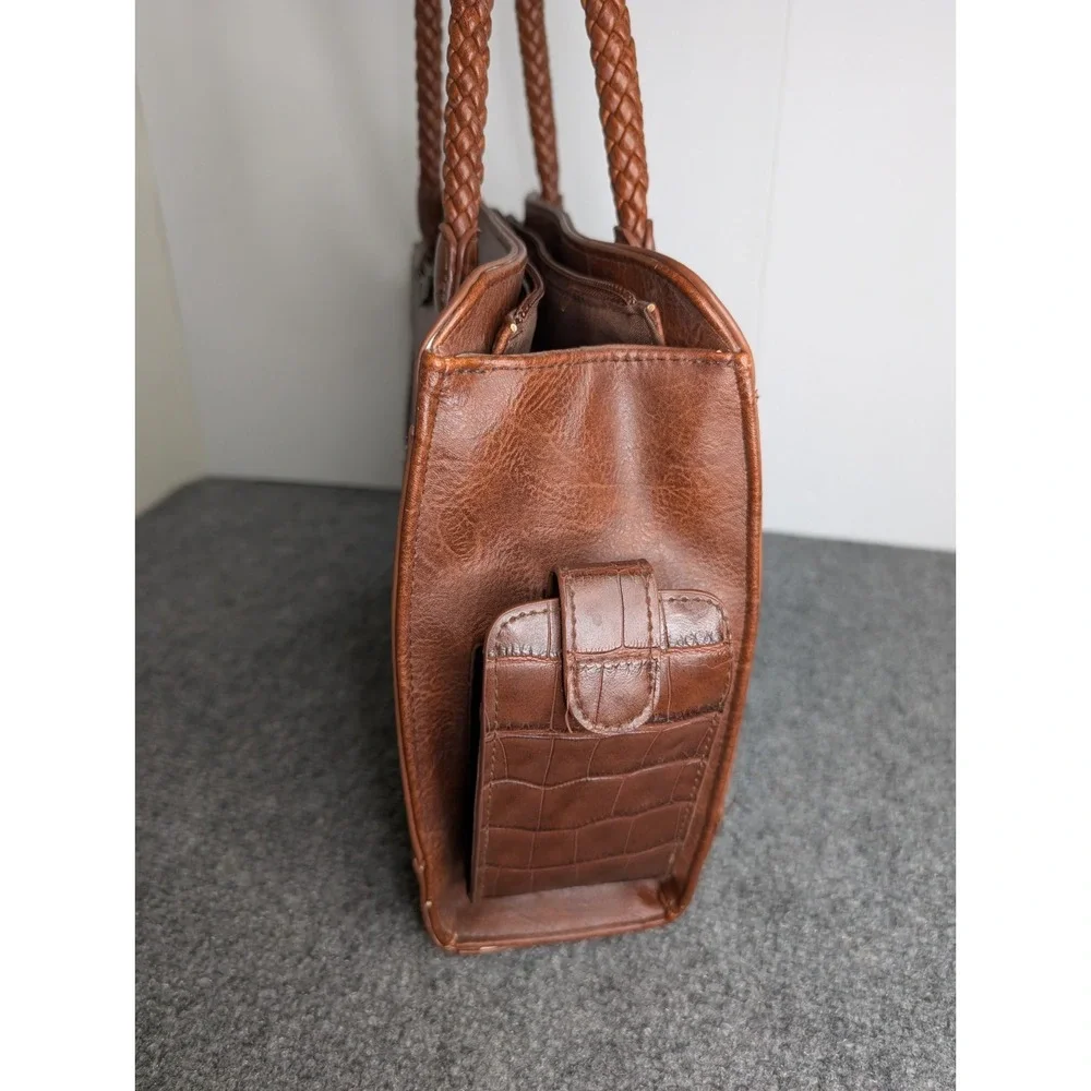 Bueno Faux Leather Satchel Braided Top Handle Ornate Hardware‎ Shoulder Purse